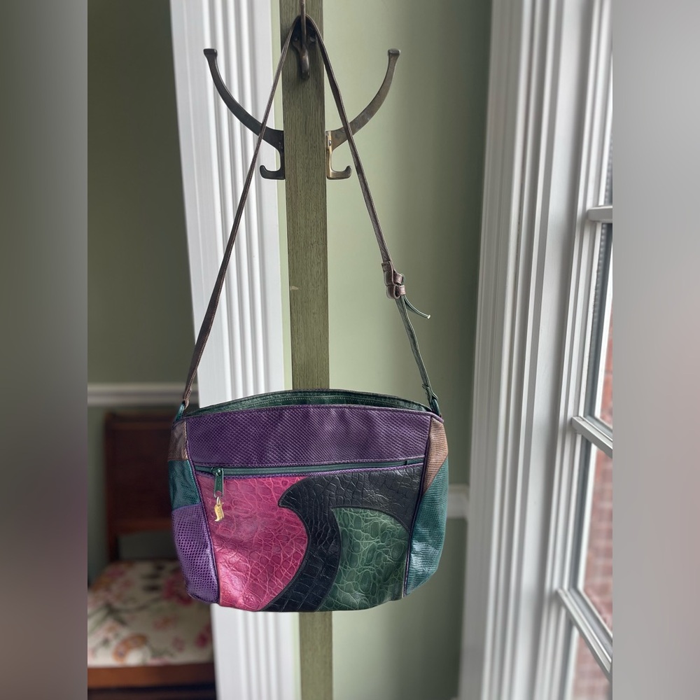 Leather Vintage Sharif Patchwork Purse | Jewel Tones | Crossbody Fantasy - Picture 4 of 16